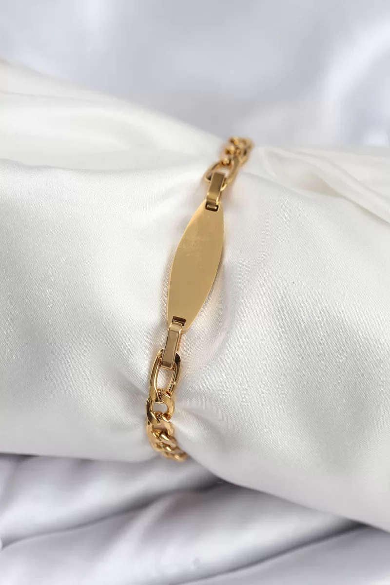 316L Çelik Gold Renk Oval Yazı Yazmaya Uygun Kadın Bileklik - Lis