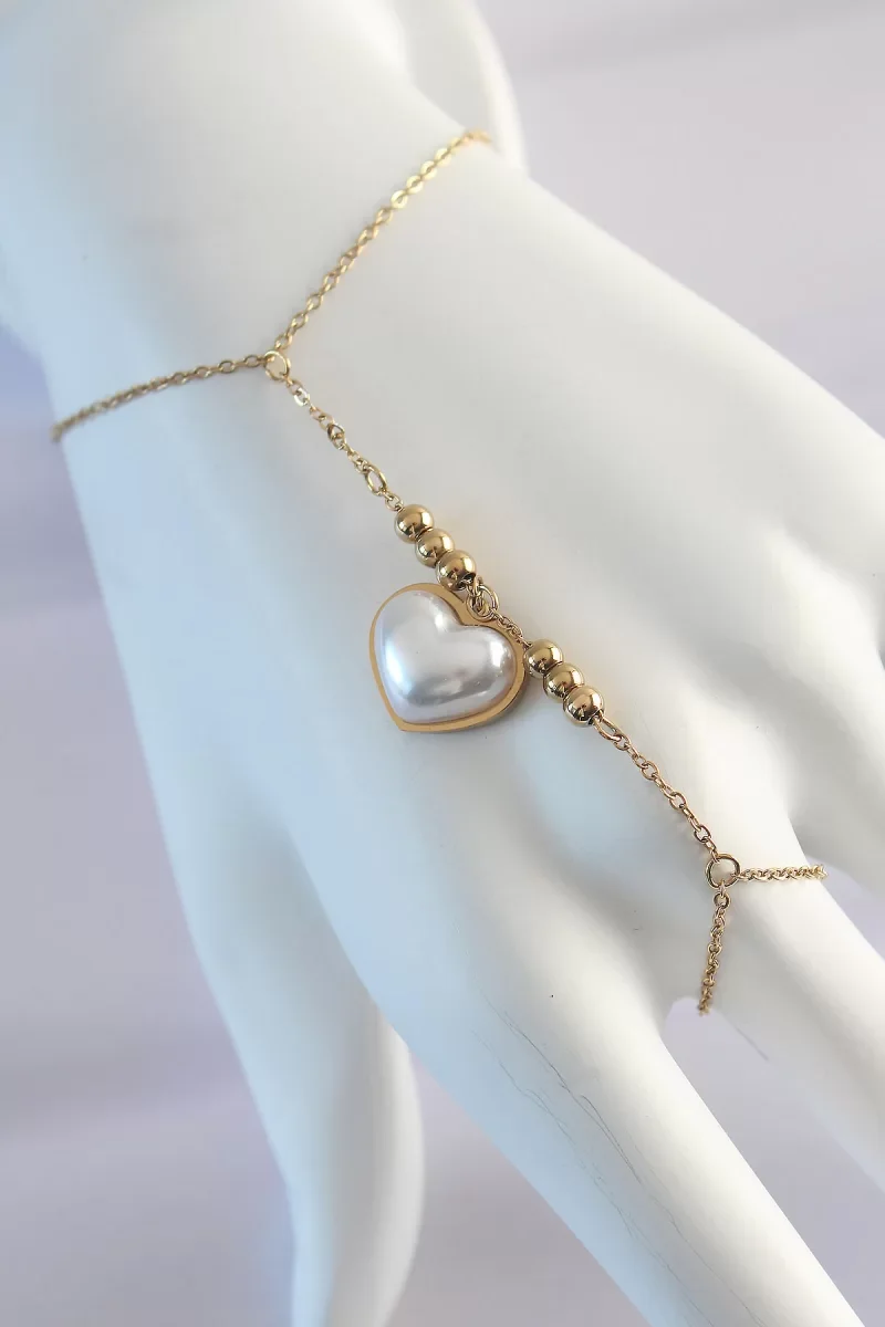 316L Çelik Gold Renk Beyaz Bubble Kalp Tasarımlı Şahmeran - Lisin