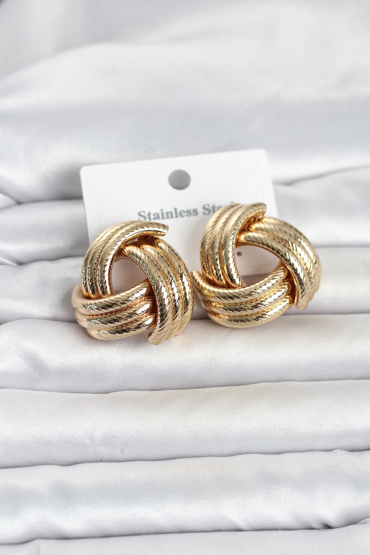 316L Çelik Gold Renk Sarmal Model Kadın Küpe TJ-BKP11841