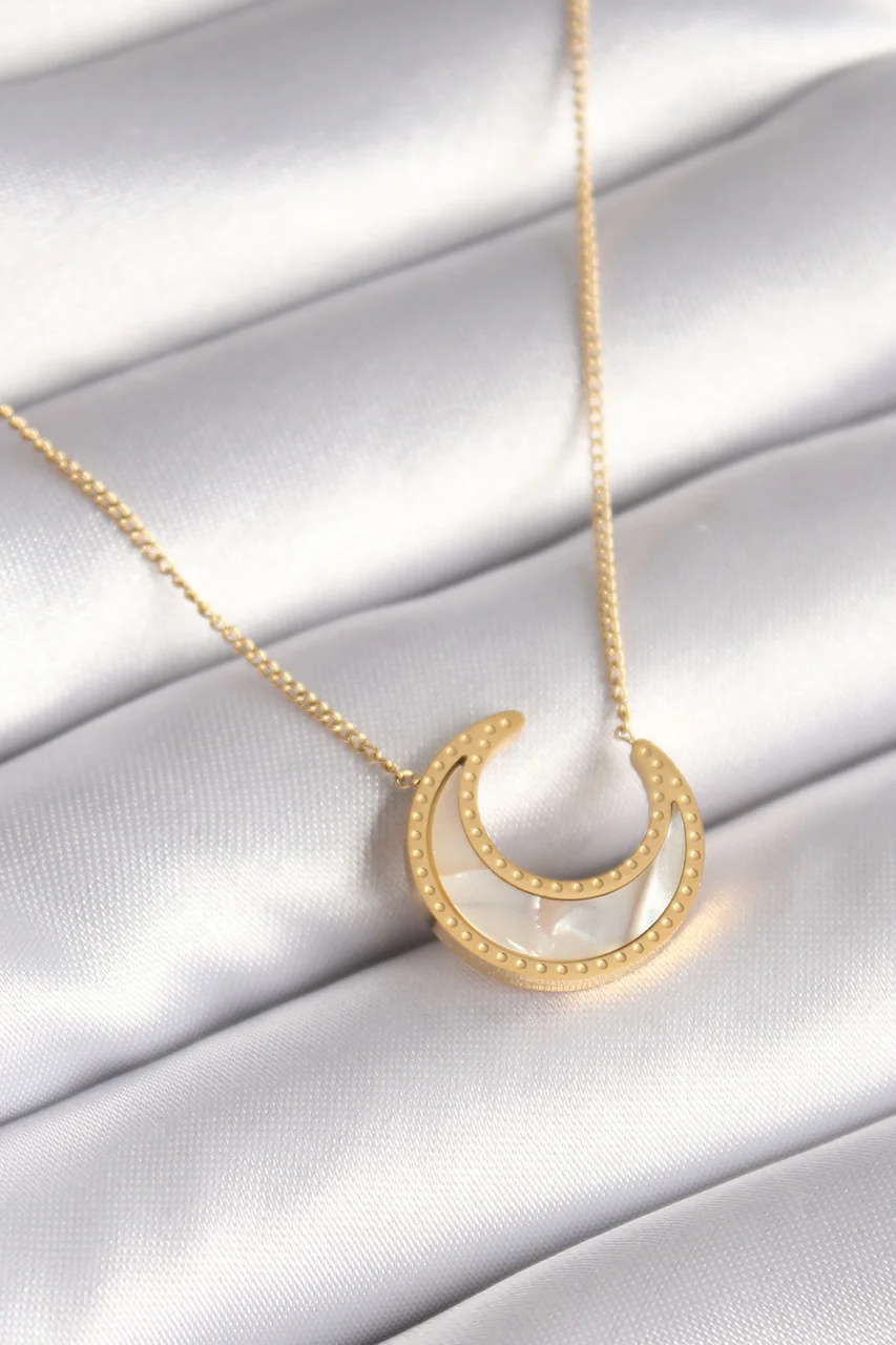 316l Çelik Gold Renk Beyaz Sedefli Hilal Model Kadın Kolye Tj-bko8362 Diğer