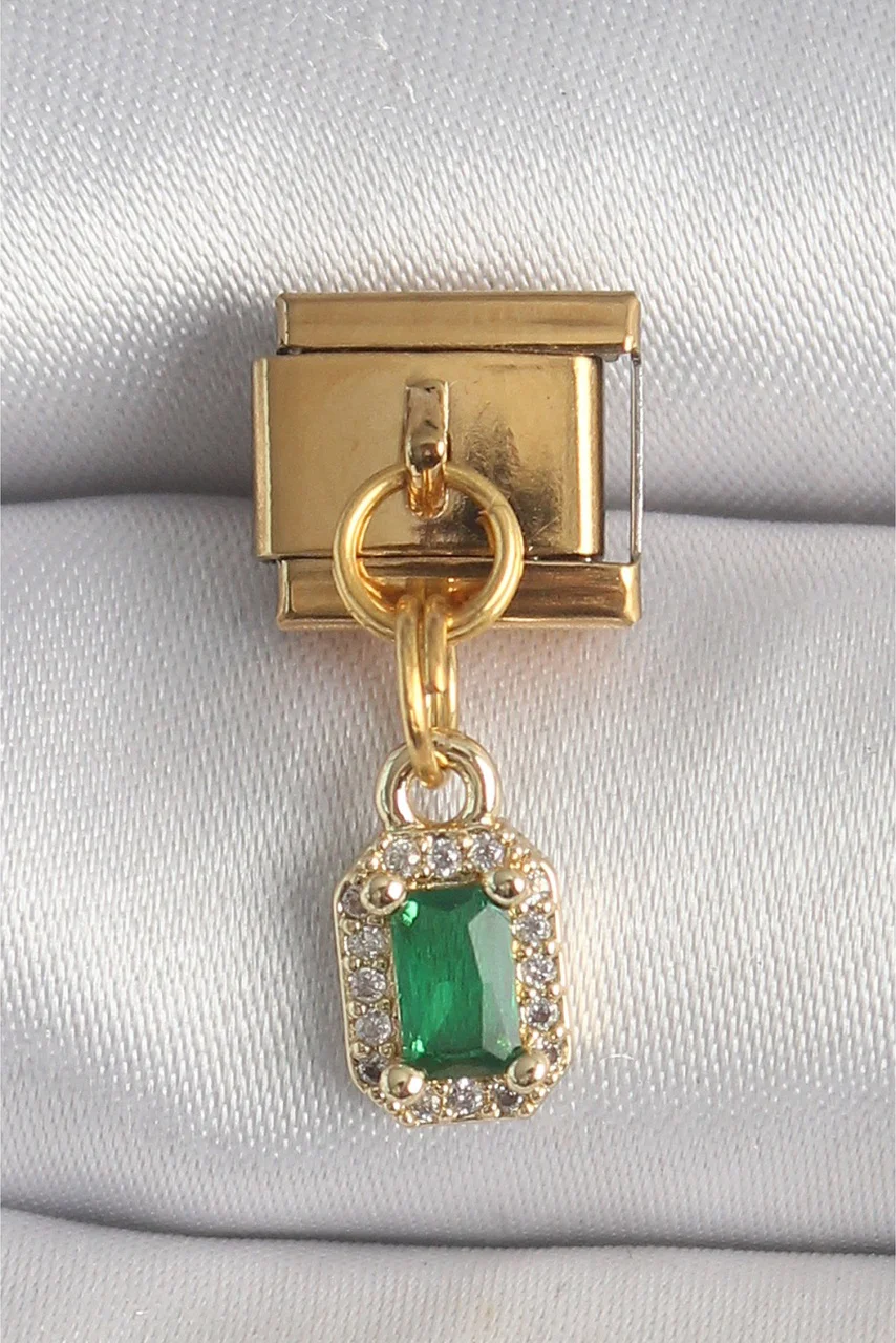 316l Çelik Gold Renk Sallantı Kare Yeşil Zirkon Taşlı Nomination Charm Diğer