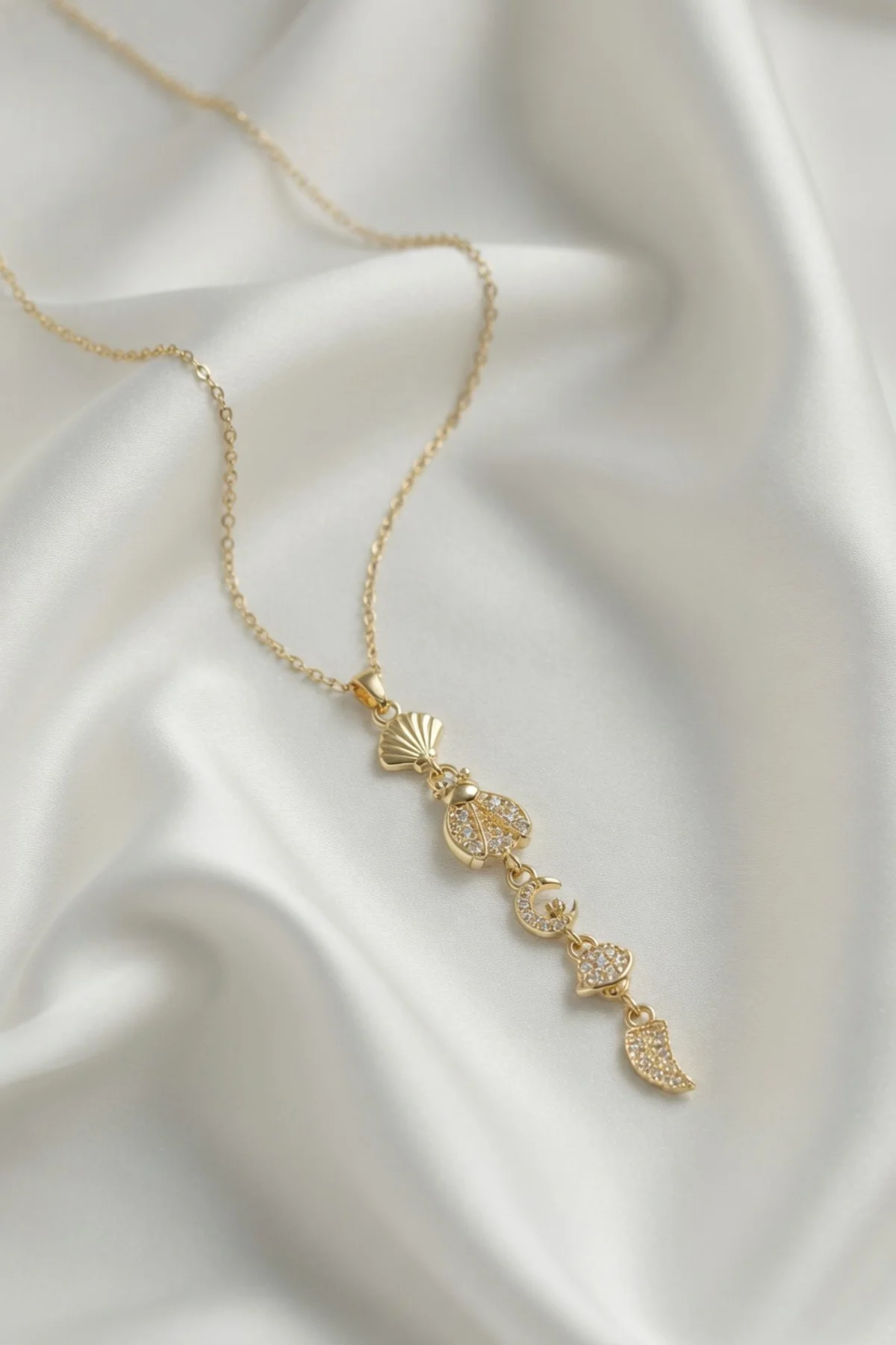 316L Çelik Gold Renk Deniz Temalı Y Model Zirkon Taşlı Kadın Kolye