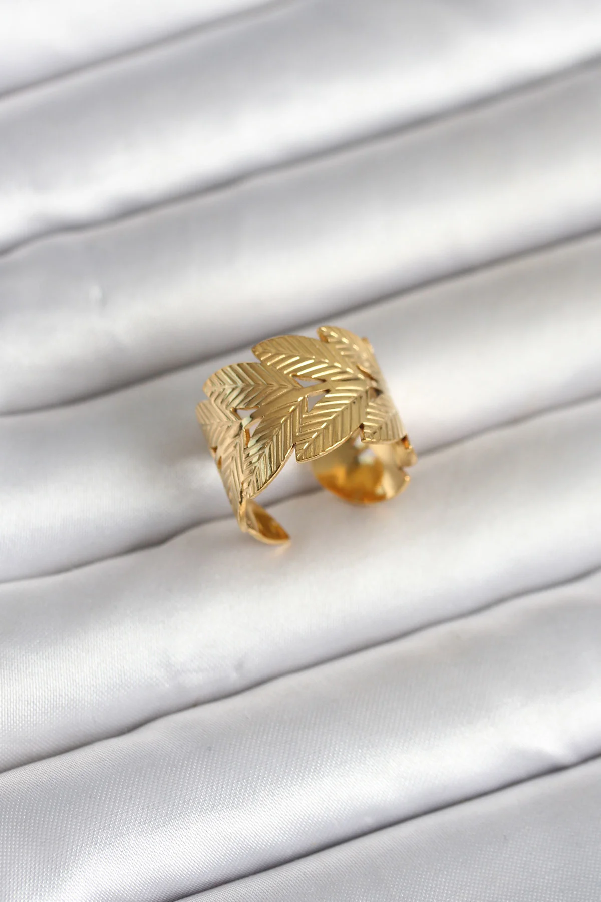 316L Çelik Gold Renk Başak Modeli Kadın Yüzük - TJ-BYK4162