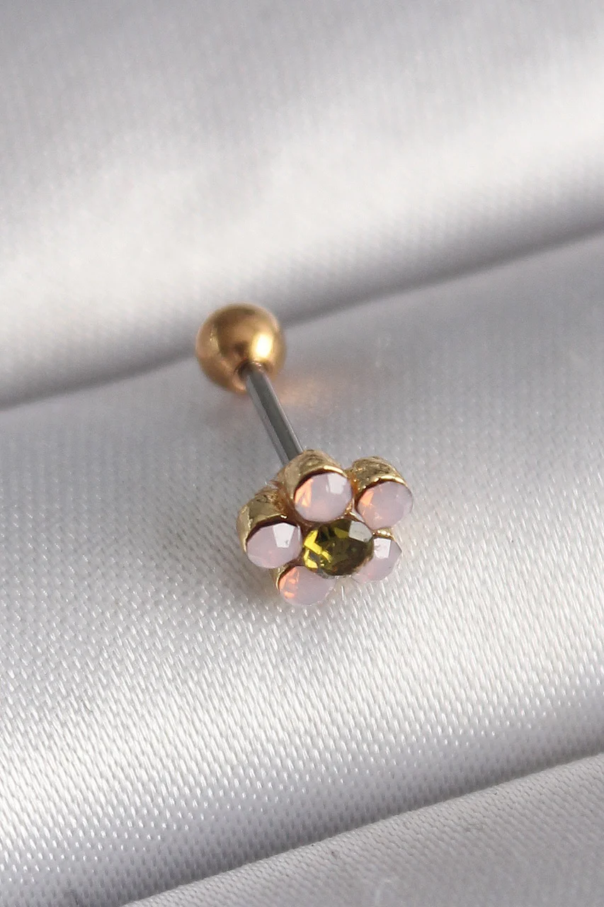316l Çelik Gold Renk Zirkon Taşlı Çiçek Tragus Piercing - Lisinya Diğer