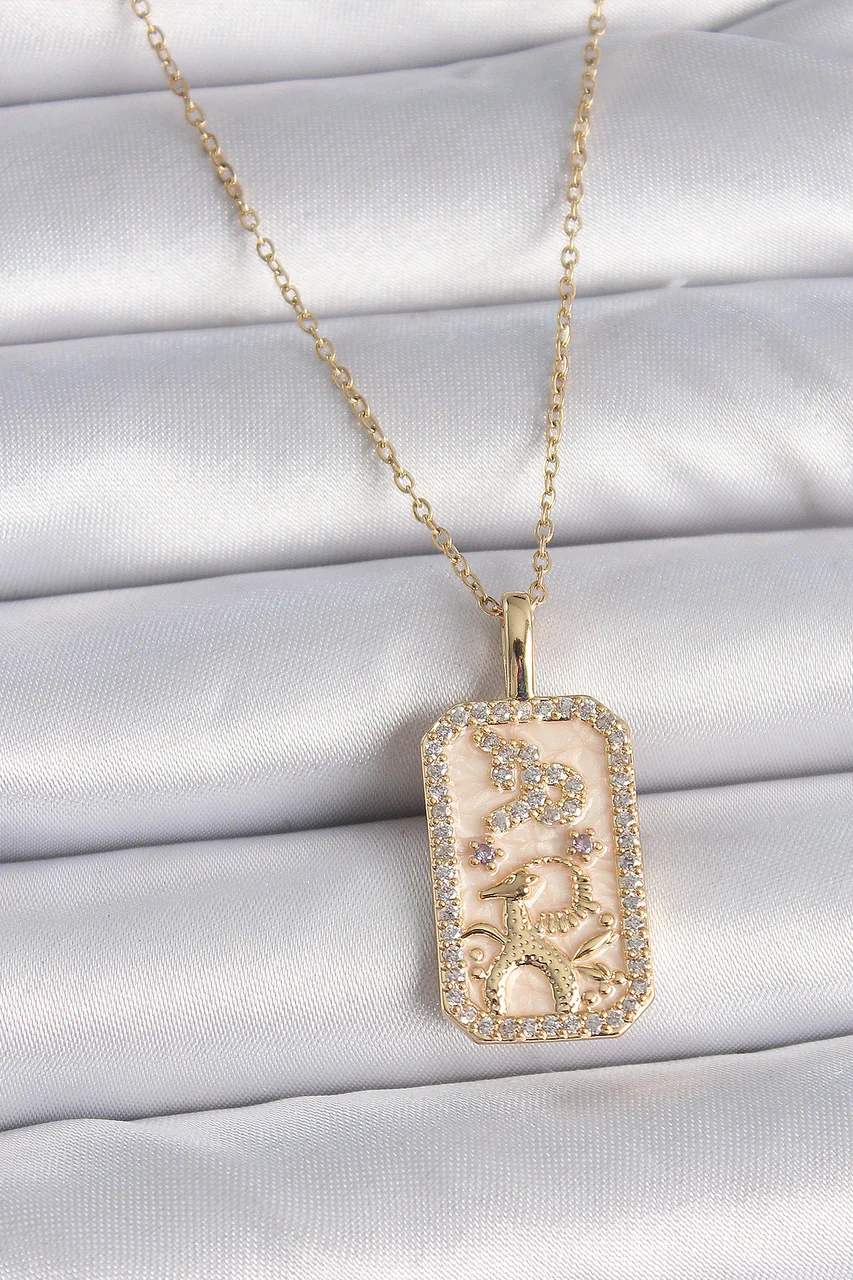 316l Çelik Gold Renk Zincir Oğlak Burcu Zirkon Taşlı Kadın Kolye Tj-bko9459 Diğer