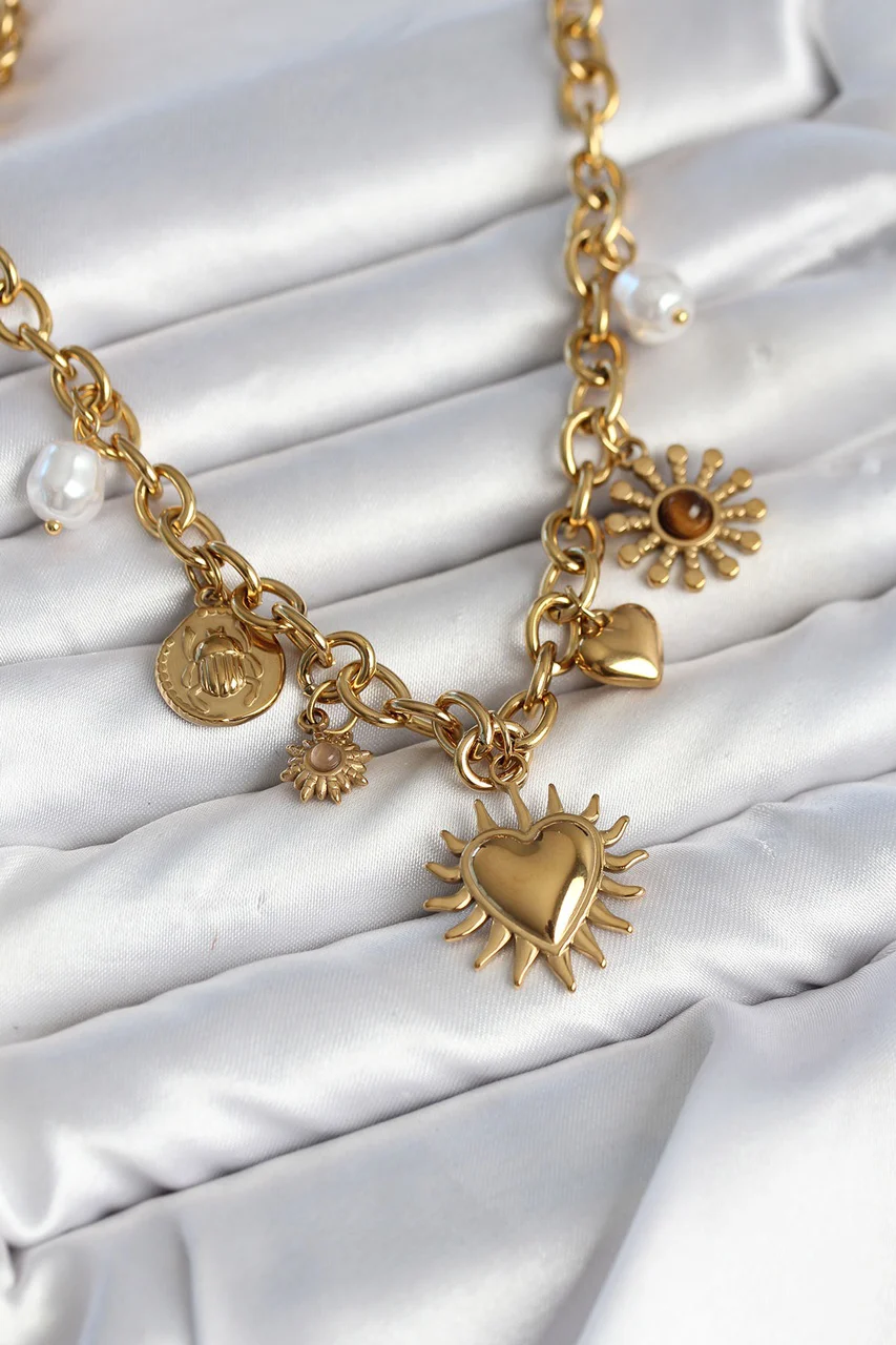 316l Çelik Gold Renk Charmlı Model Kadın Kolye - Lisinya Diğer