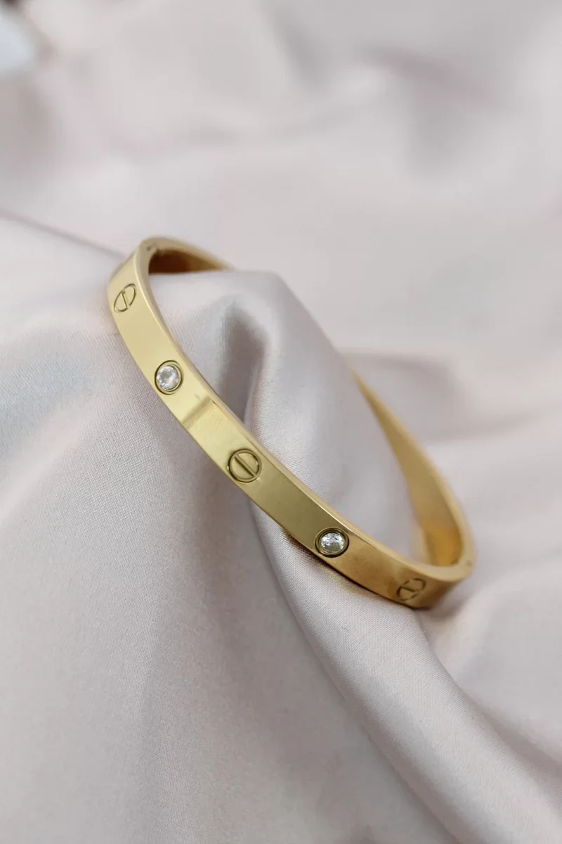 316L Çelik Gold Renk Zirkon Taşlı Bileklik - Lisinya