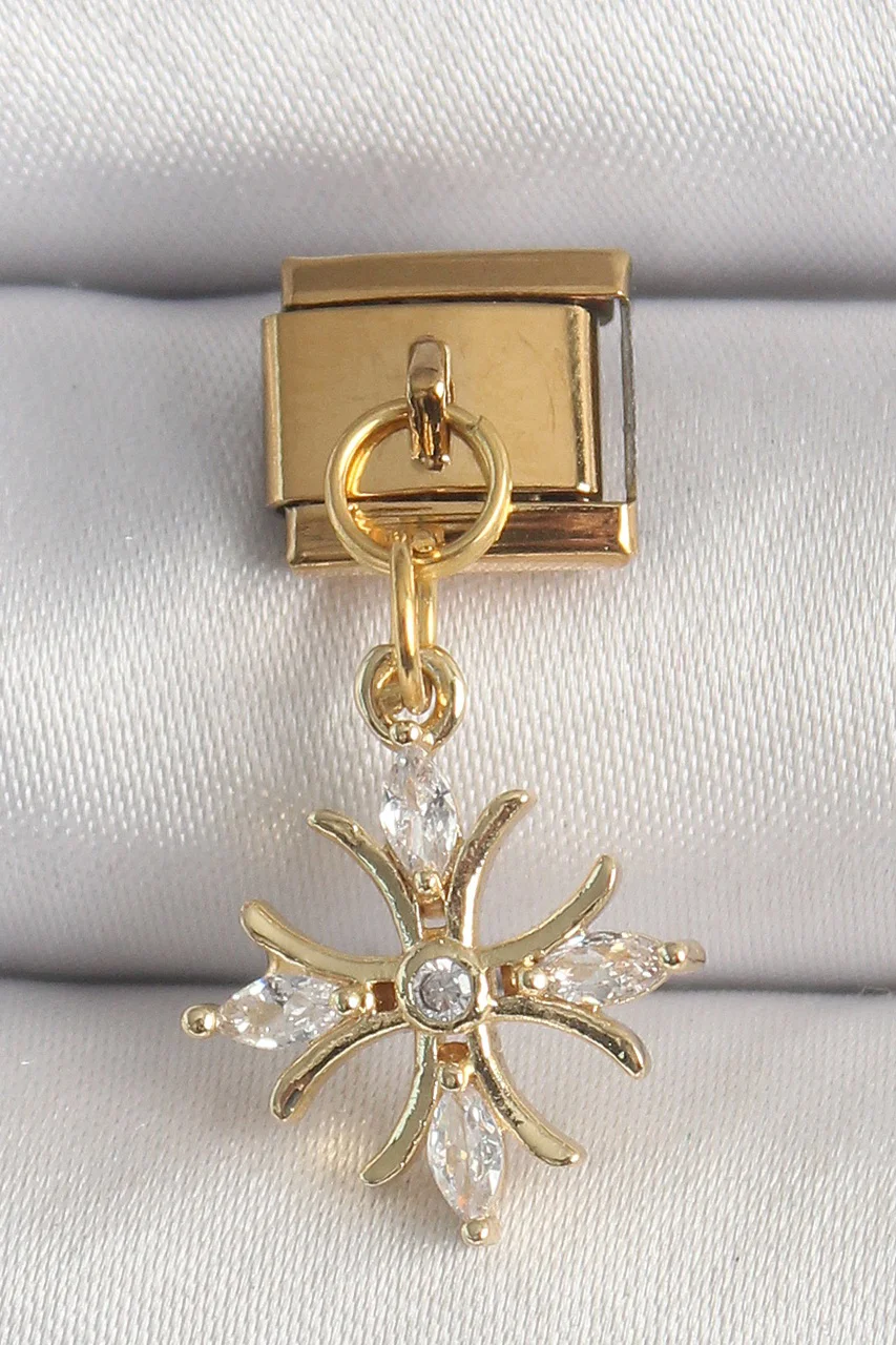 316l Çelik Gold Renk Sallantı Zirkon Taşlı Kar Tanesi Model Nomination Charm Tj-bc1341 Diğer