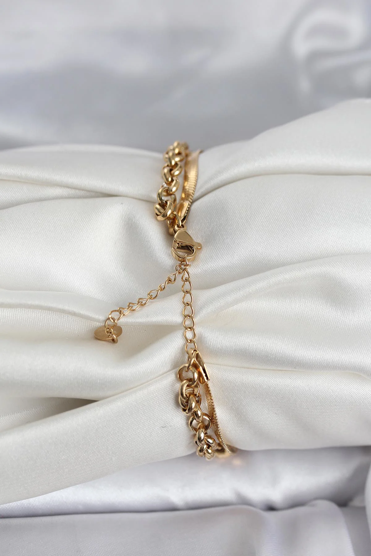 316L Çelik Gold Renk Dorika ve İtalyan Zincirli Model Kadın Bileklik - TJ-BB8386