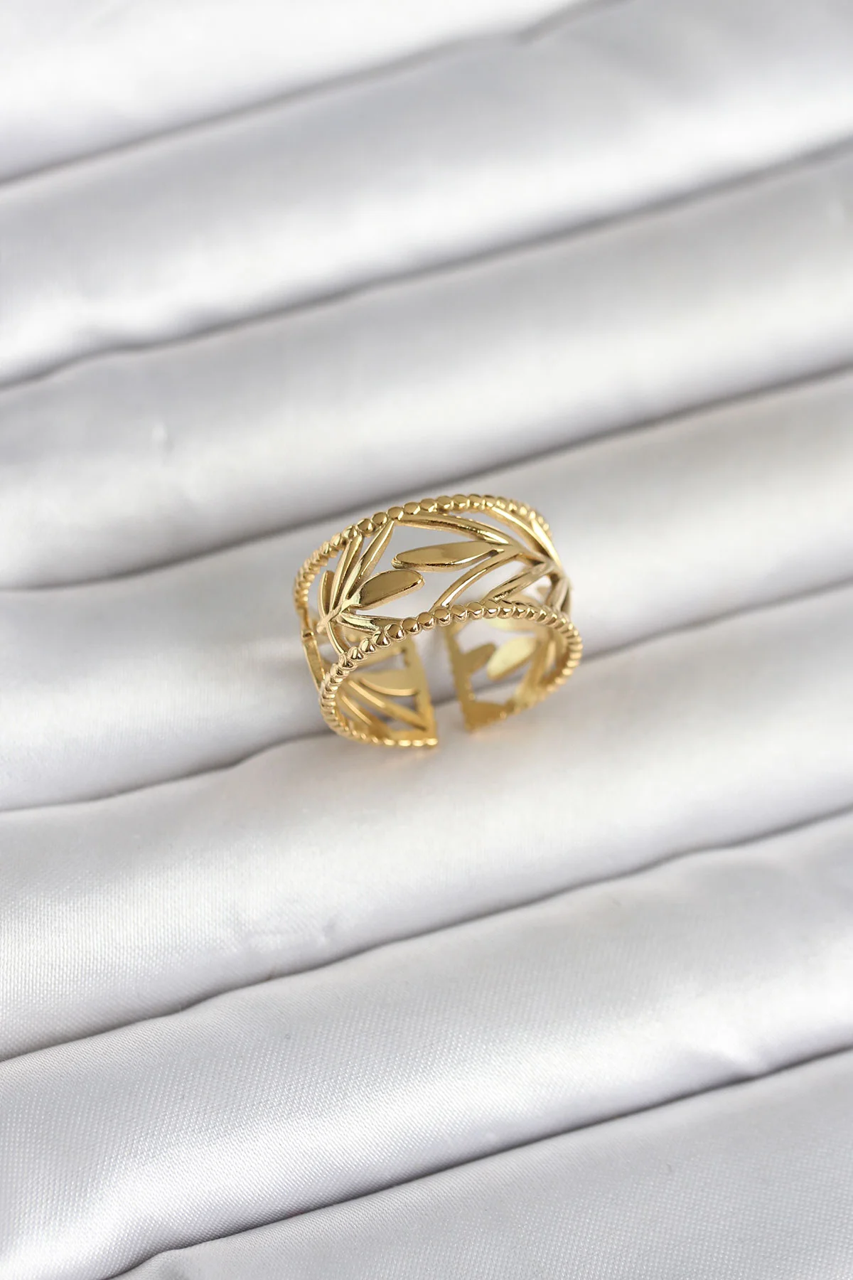 316L Çelik Gold Renk Başak Model Kadın Yüzük -1492