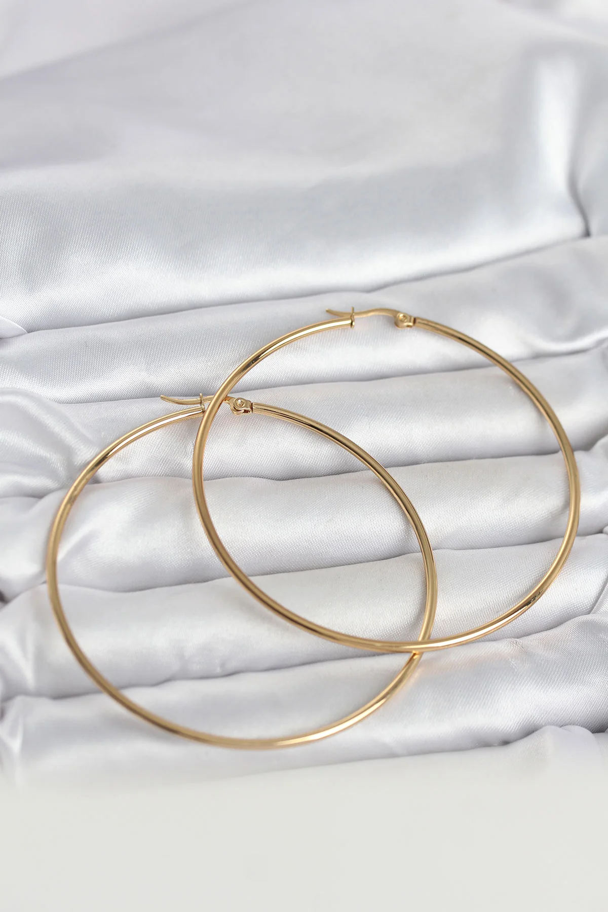 316L Çelik Gold Renk 70 mm Kadın Halka Küpe 5886 - Günlük ve Abiye Moda İçin