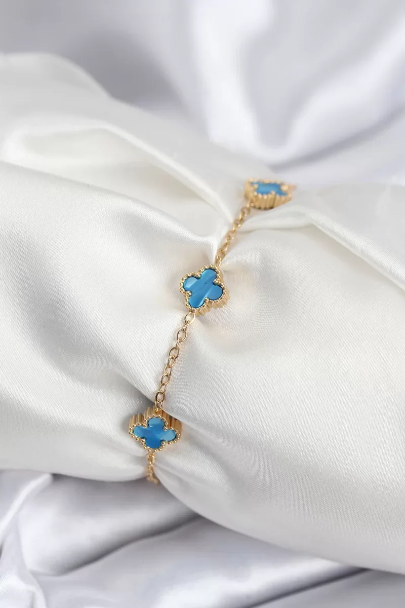 316L Çelik Gold Renk Buz Mavisi Baby Boy Yonca Kadın Bileklik - Lisinya