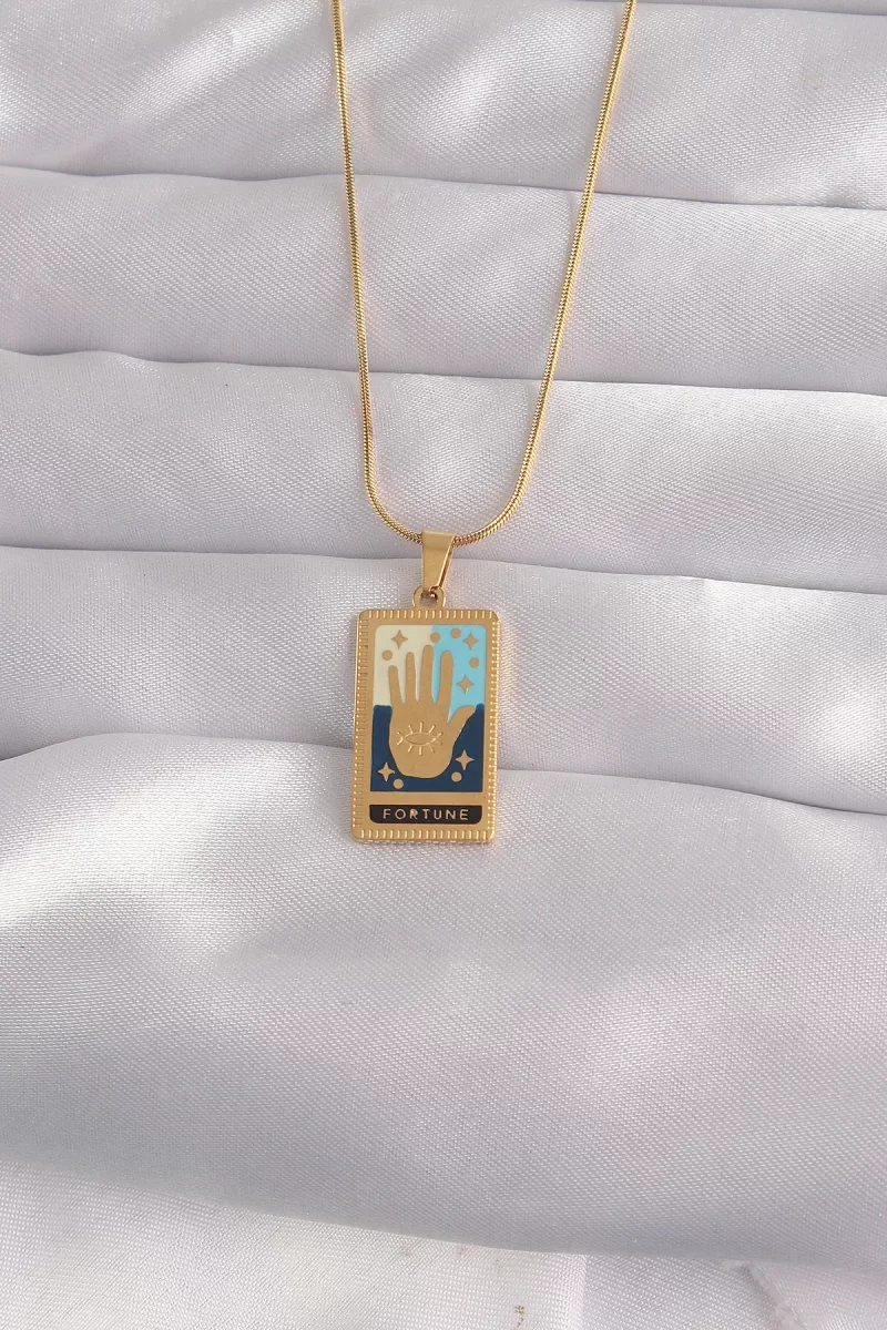 316L Çelik Gold Renk Karışık Mineli El Figür Tarot Kolye - Lisiny