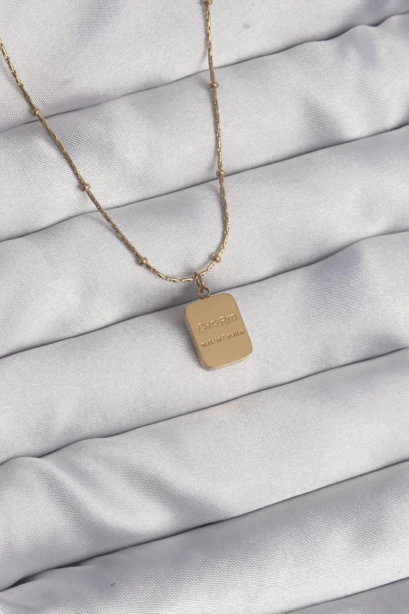 316L Çelik Gold Renk Kare Charm Model Kolye - Lisinya