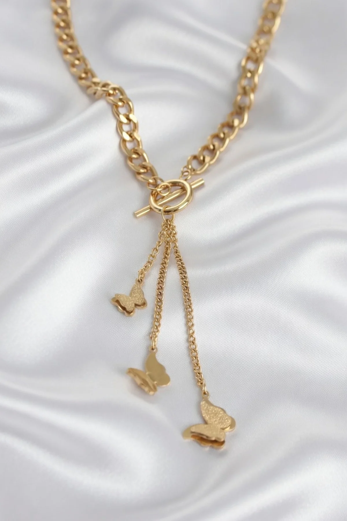 316L Çelik Gold Renk Sallantılı Kadın Kolye