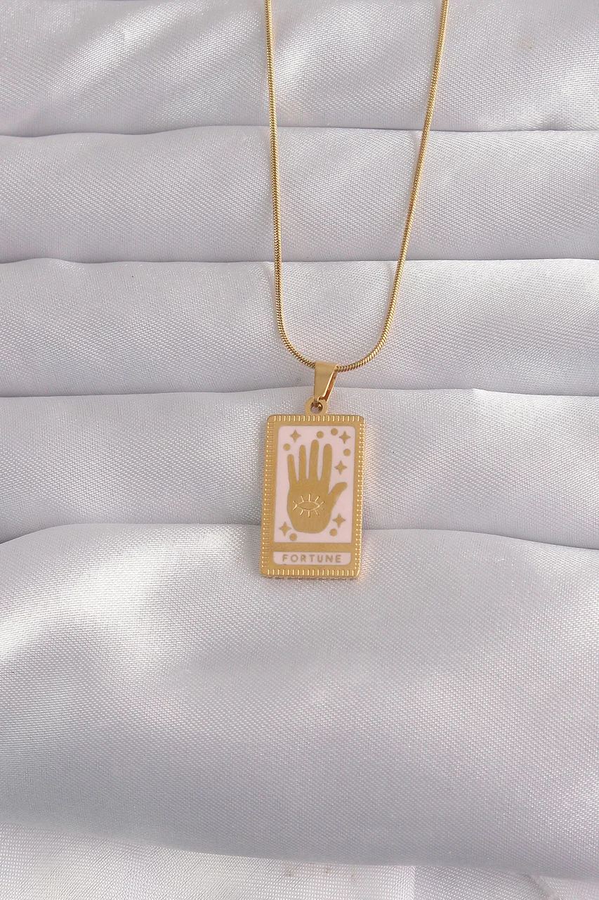 316l Çelik Gold Renk Pembe Mineli El Figür Tarot Kolye Tj-bko9031 Diğer