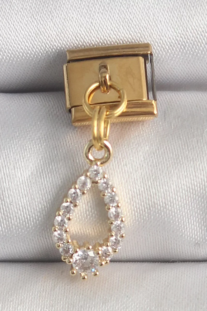 316L Çelik Gold Renk Sallantı Zirkon Taşlı Damla Model Nomination