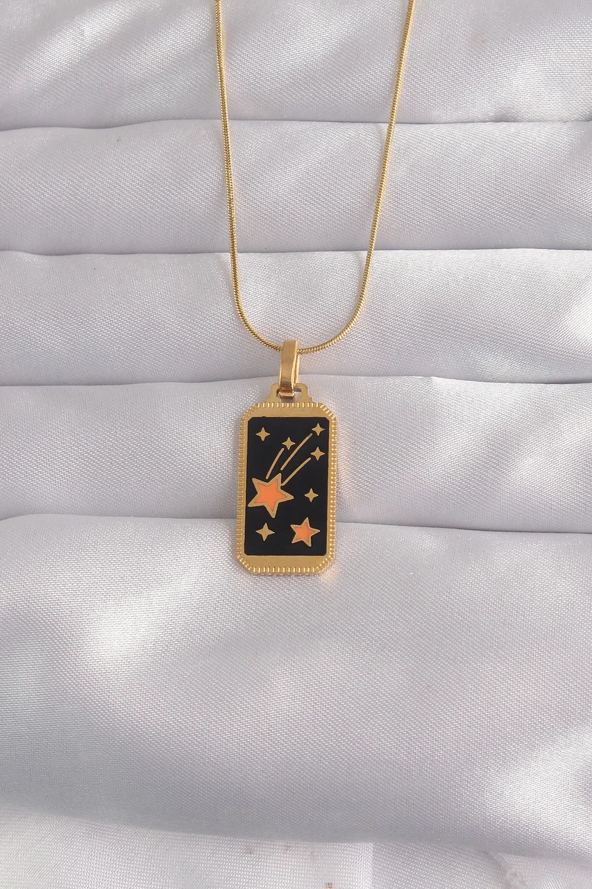 316l Çelik Gold Renk Siyah Mineli Yıldız Figür Tarot Kolye Tj-bko9028 Diğer