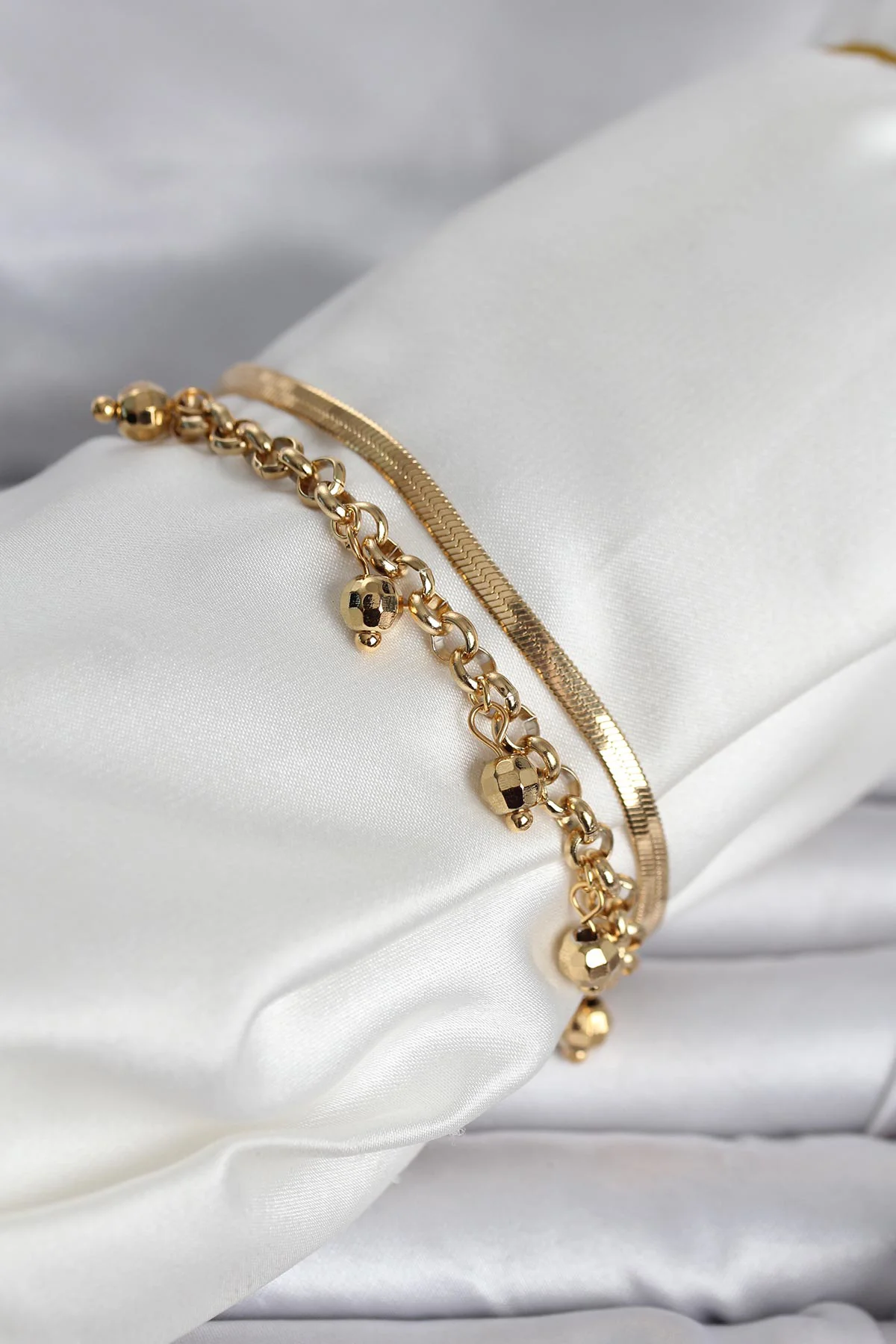 316L Çelik Gold Renk Dorika ve İtalyan Zincirli Model Kadın Bileklik - TJ-BB8386