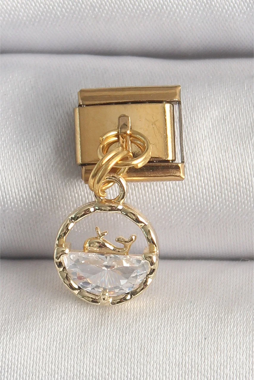 316l Çelik Gold Renk Sallantı Zirkon Taşlı Balina Model Nomination Charm Diğer