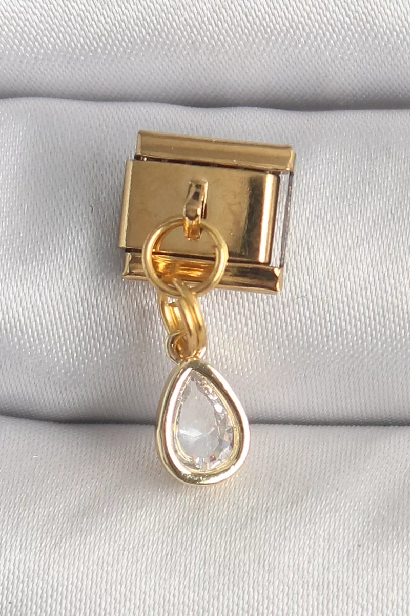 316L Çelik Gold Renk Sallantı Damla Zirkon Taşlı Nomination Charm