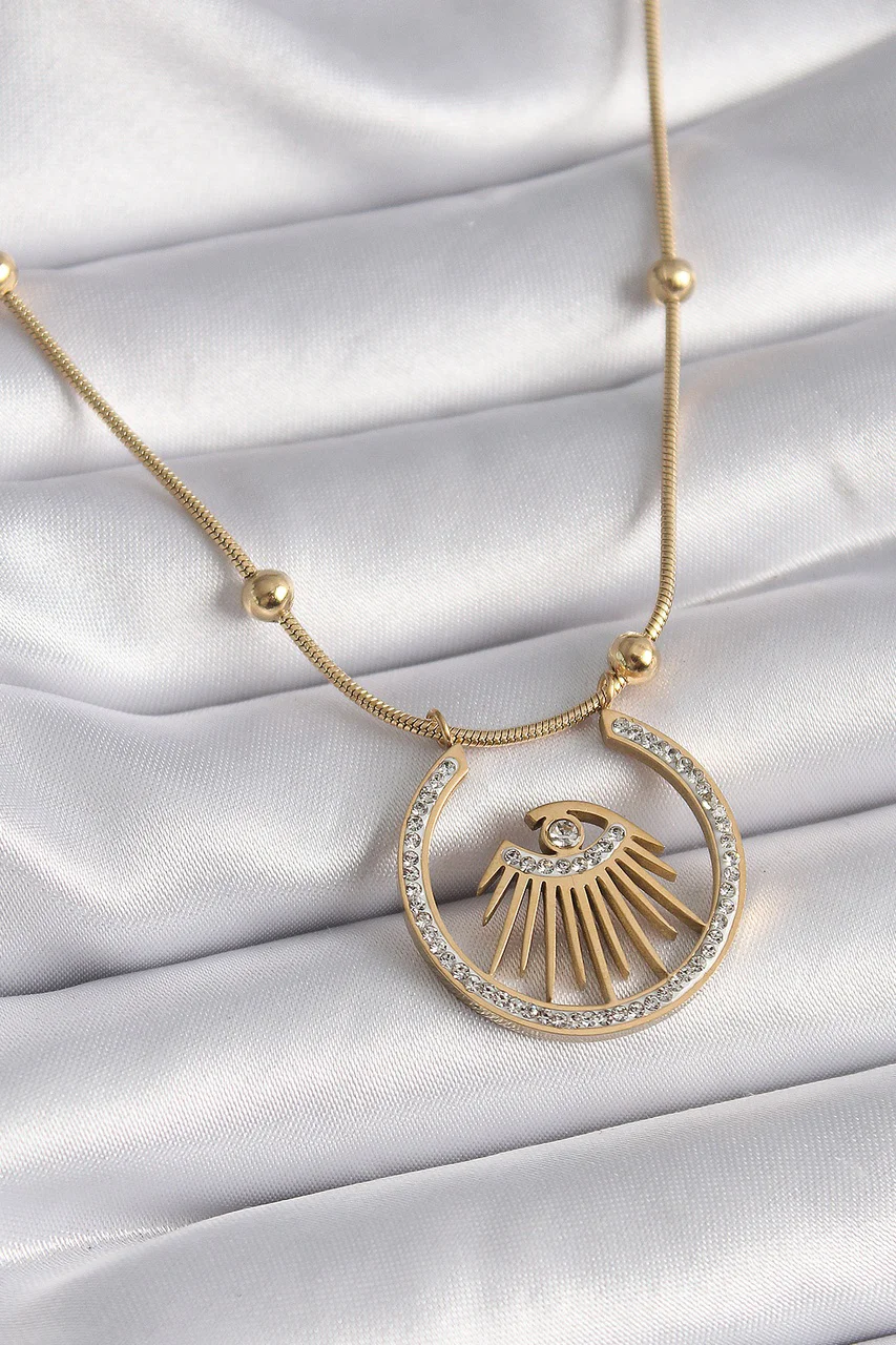 316l Çelik Gold Renk Zirkon Taşlı Göz Model Kadın Kolye Tj-bko9404 Diğer