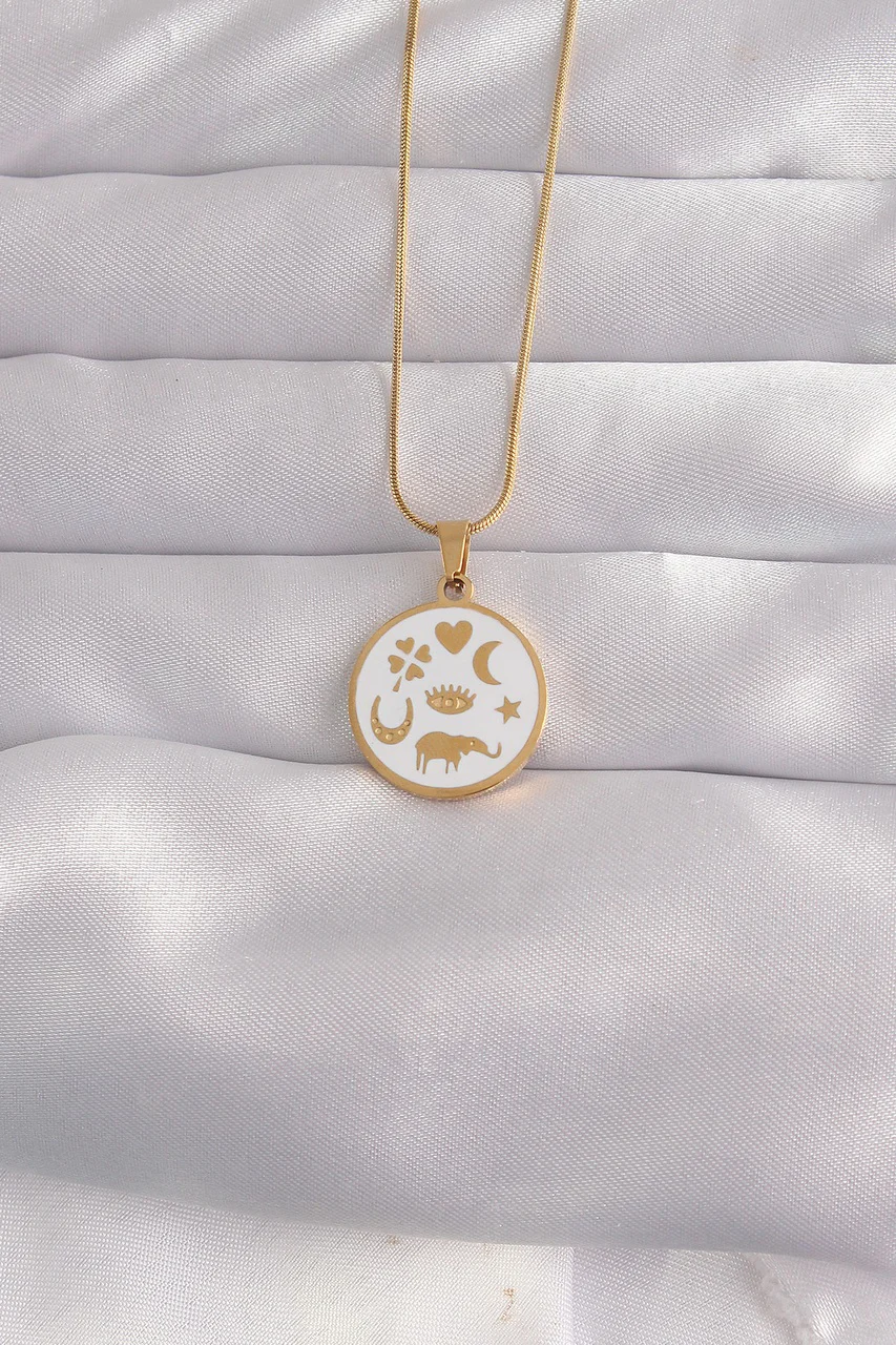 316l Çelik Gold Renk Beyaz Mineli Karışık Figürlü Tarot Kolye Tj-bko9041 Diğer