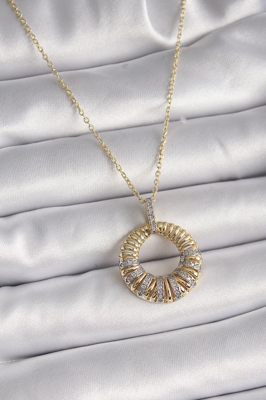 316l Çelik Gold Renk Zincir Gümüş Zirkon Taşlı Daire Model Kadın Kolye Tj-bko9481 Diğer
