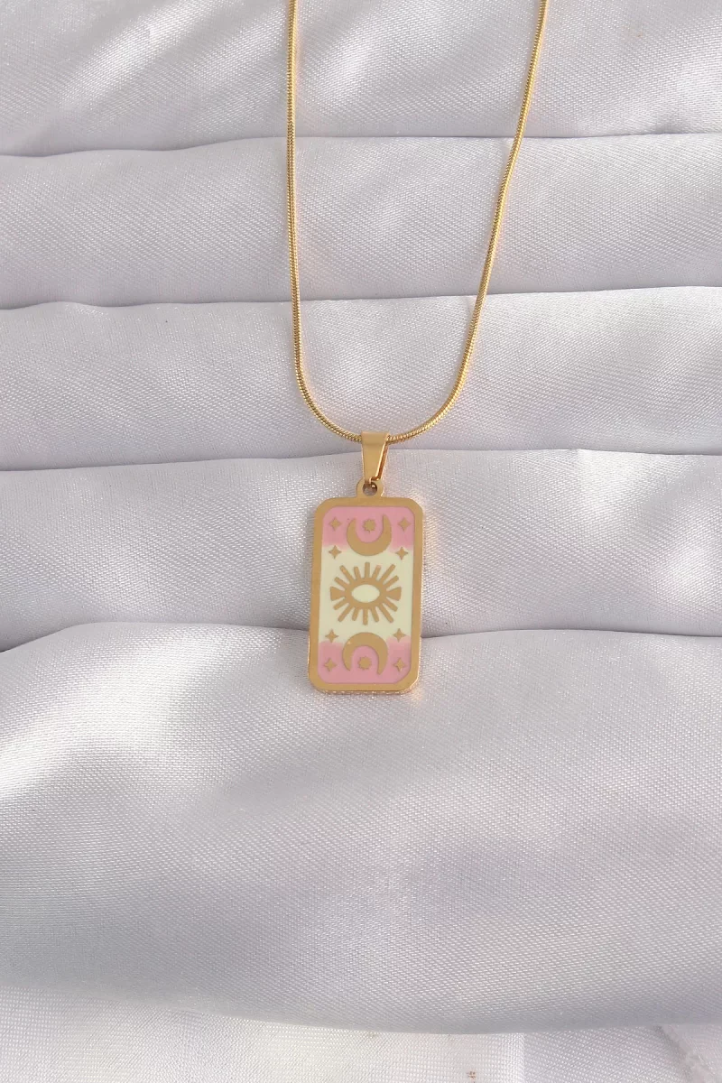 316L Çelik Gold Renk Karışık Mineli Ay Figür Tarot Kolye - Lisiny