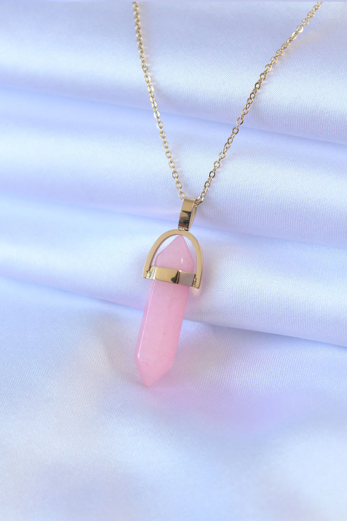 316L Çelik Gold Renk Kristal Pembe Taş Model Kadın kolye -1492