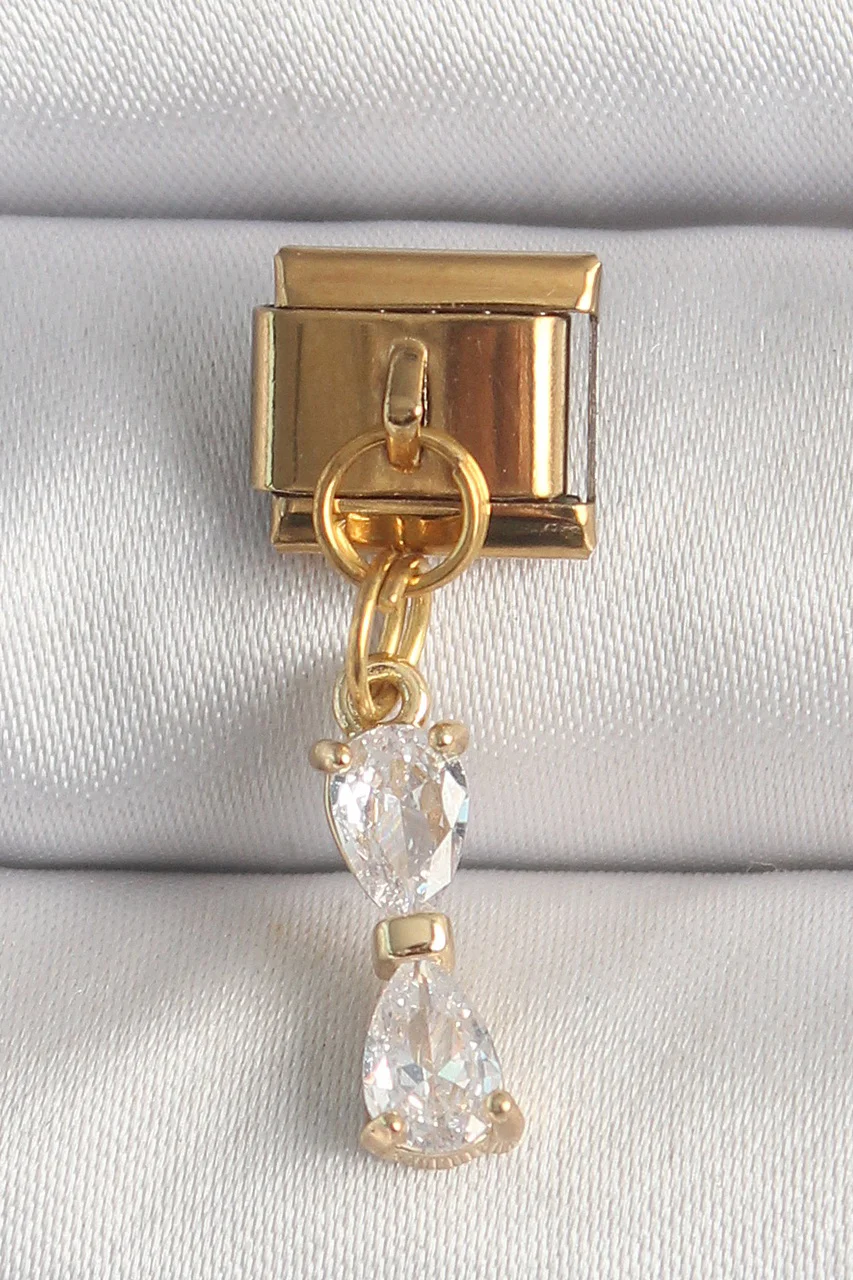 316l Çelik Gold Renk Sallantı Zirkon Taşlı Kurdele Model Nomination Charm Tj-bc1351 Diğer