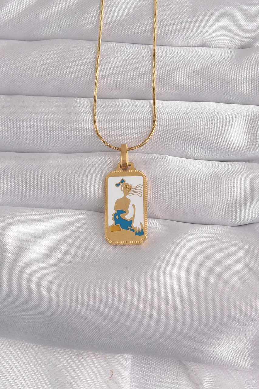 316l Çelik Gold Renk Beyaz Mineli Kız Figür Tarot Kolye Tj-bko9027 Diğer