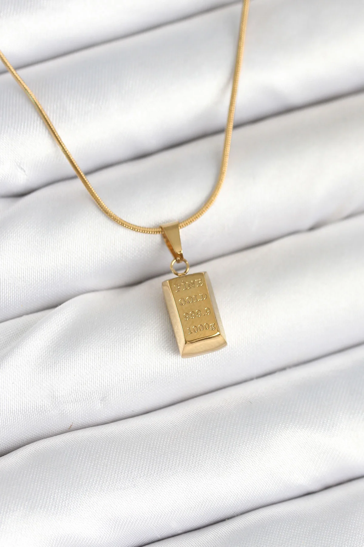 316L Çelik Gold Renk Mini Külçe Altın Model Kolye -1492