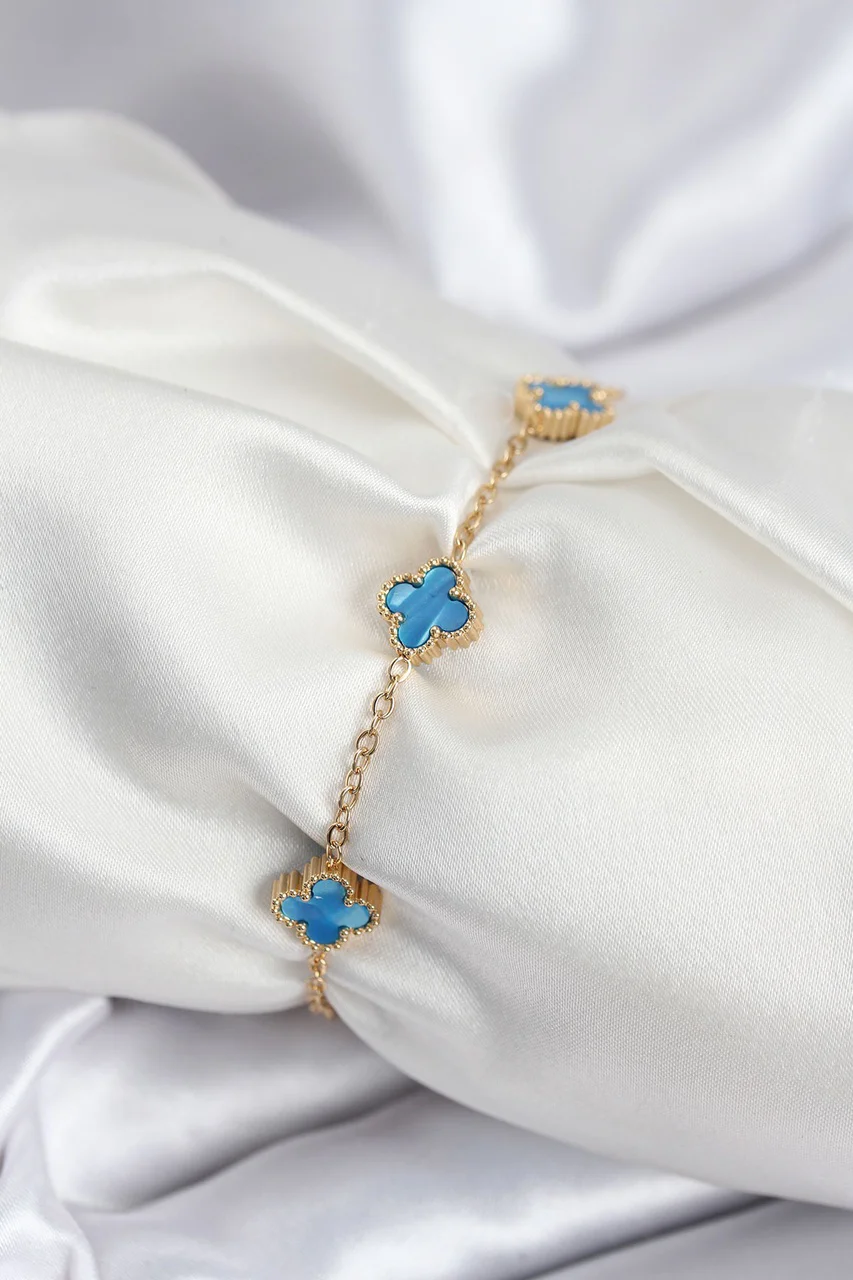 316l Çelik Gold Renk Buz Mavisi Baby Boy Yonca Kadın Bileklik Tj-bb7948 Diğer