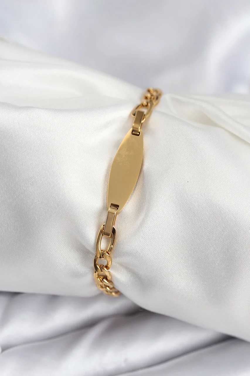 316l Çelik Gold Renk Oval Yazı Yazmaya Uygun Kadın Bileklik - Lisinya Diğer