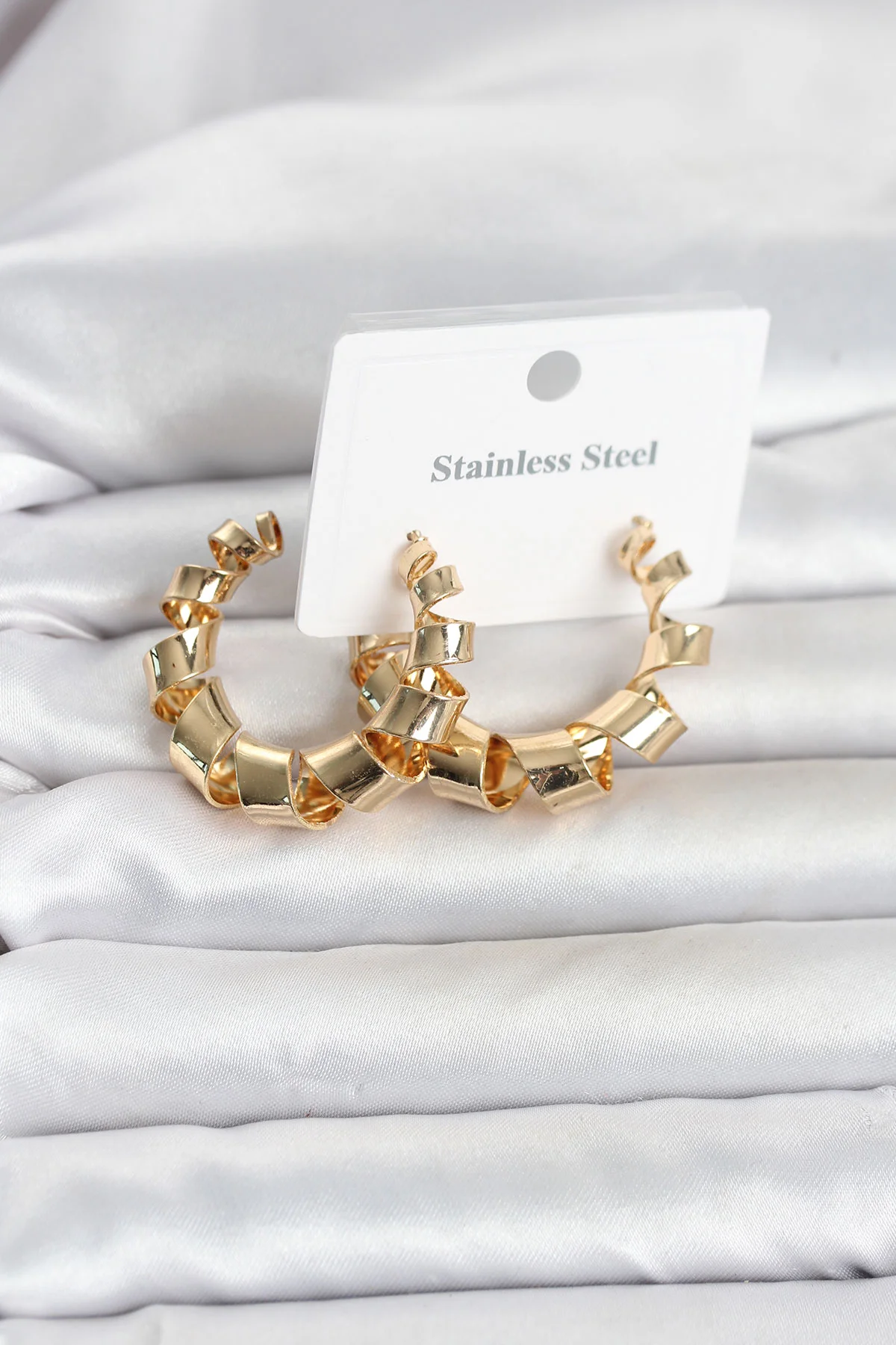 316L Çelik Gold Renk Spiral Halka Kadın Küpe -1492