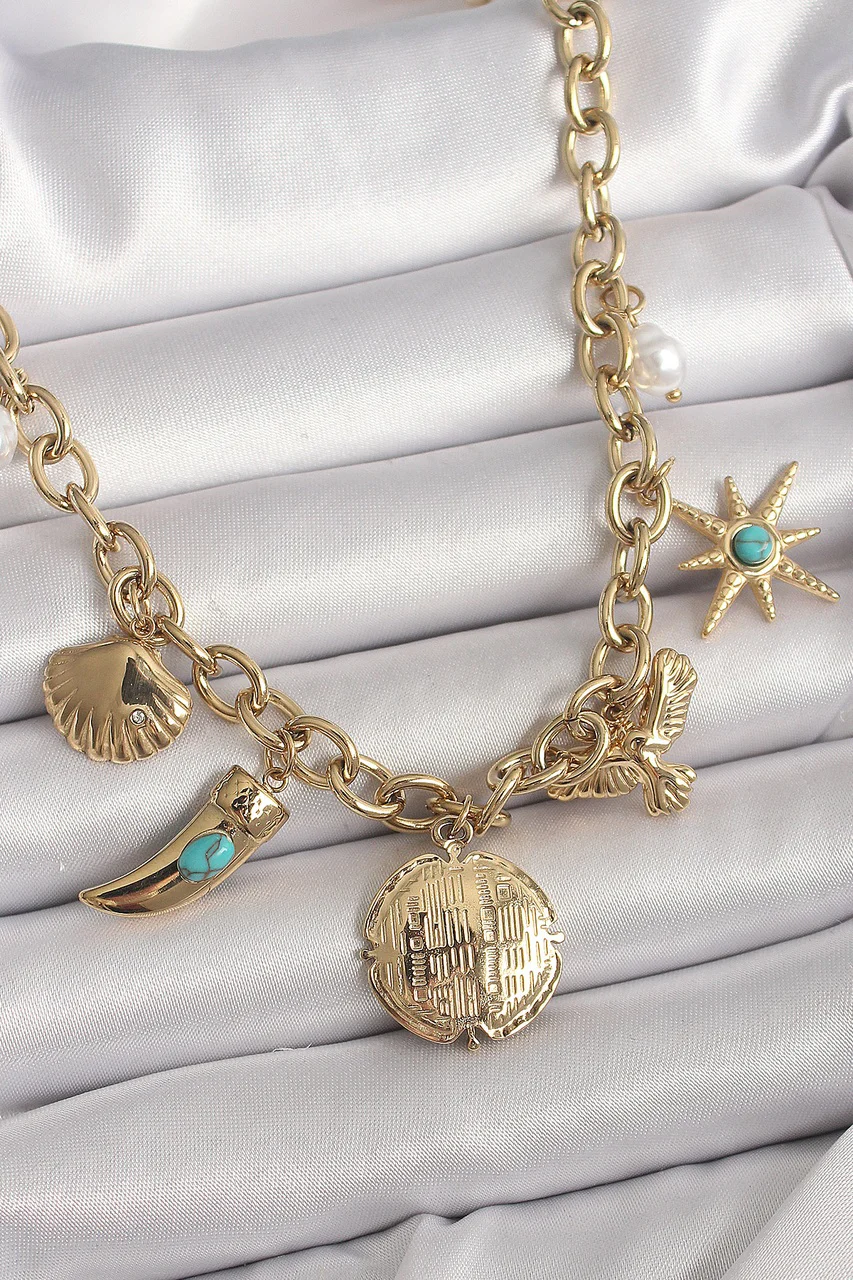 316l Çelik Gold Renk Zincir Sallantılı Çoklu Figür Model Kadın Kolye Tj-bko9849 Diğer