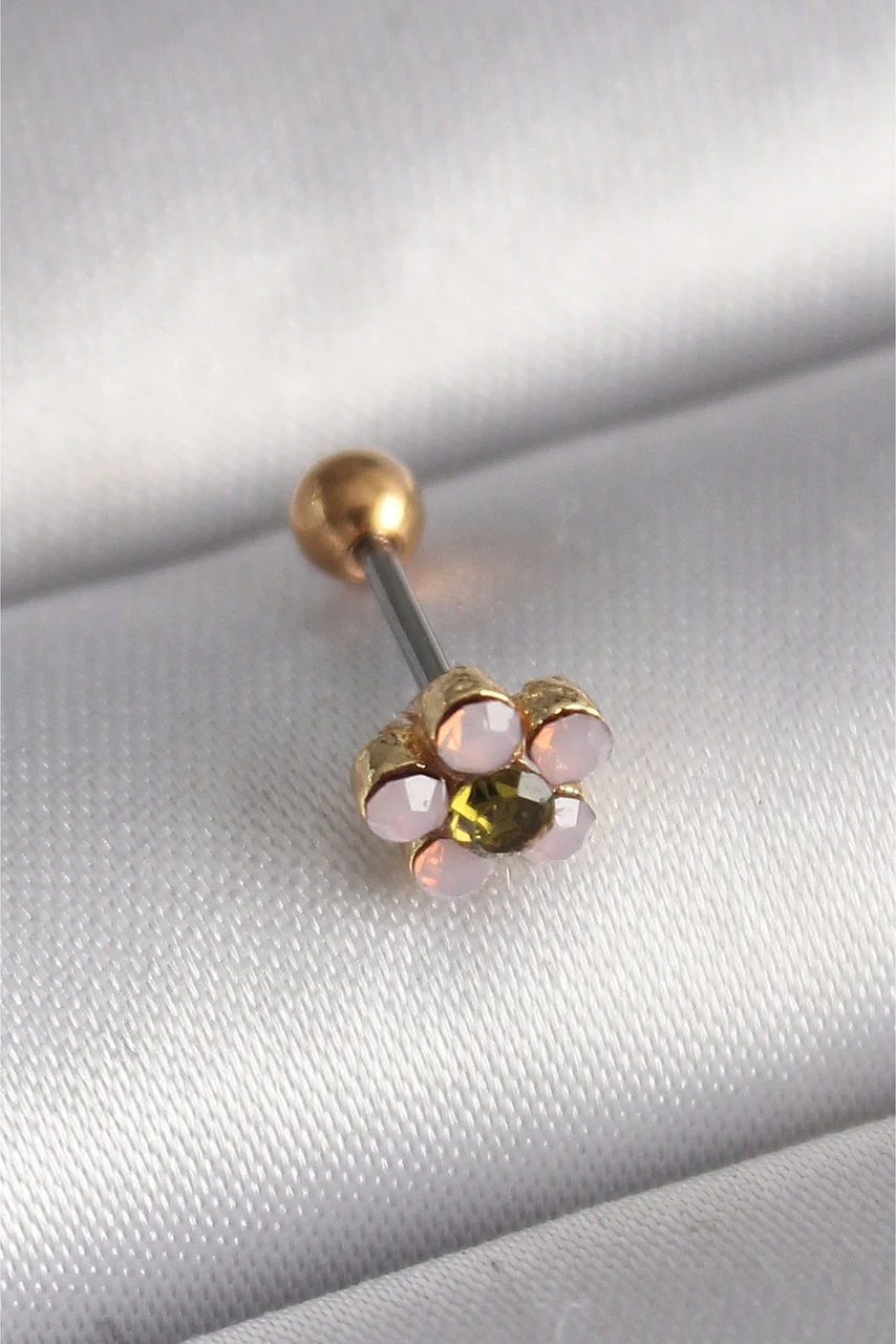 316l Çelik Gold Renk Zirkon Taşlı Çiçek Tragus Piercing Diğer