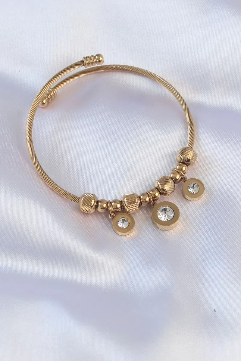 316L Çelik Gold Renk Zirkon Taşlı Model Charm Bileklik - Lisinya