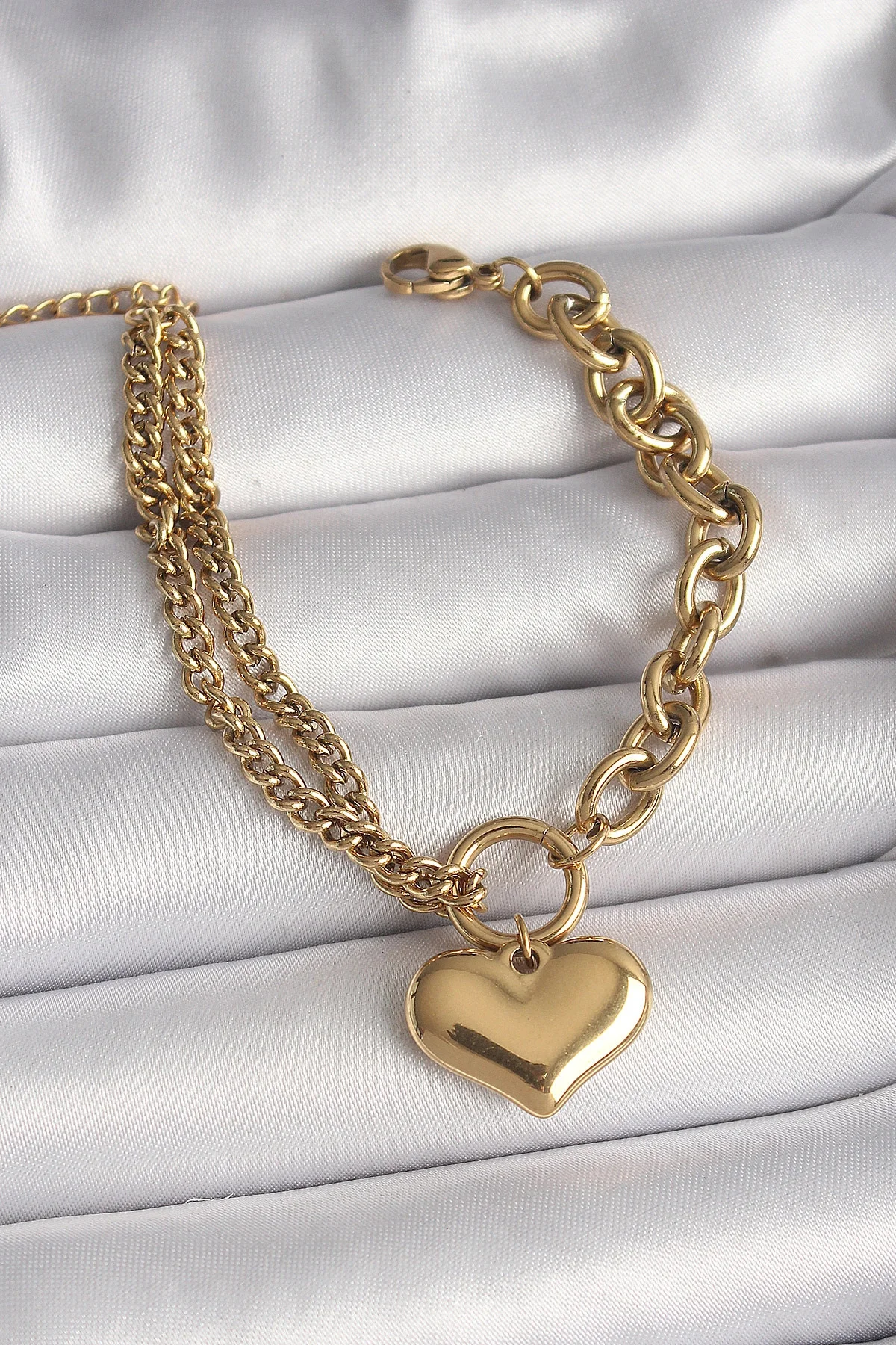 316L Çelik Gold Renk 2'Li Zincir Model Kalp Figür Kadın Bileklik 316L Çelik Gold Renk 2'Li Zincir Model Kalp Figür Kadın Bileklik