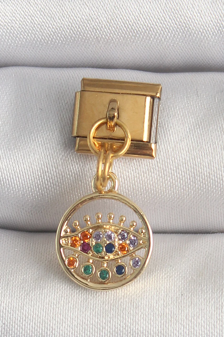 316l Çelik Gold Renk Sallantı Renkli Zirkon Taşlı Göz Model Nomination Charm Tj-bc1346 Diğer