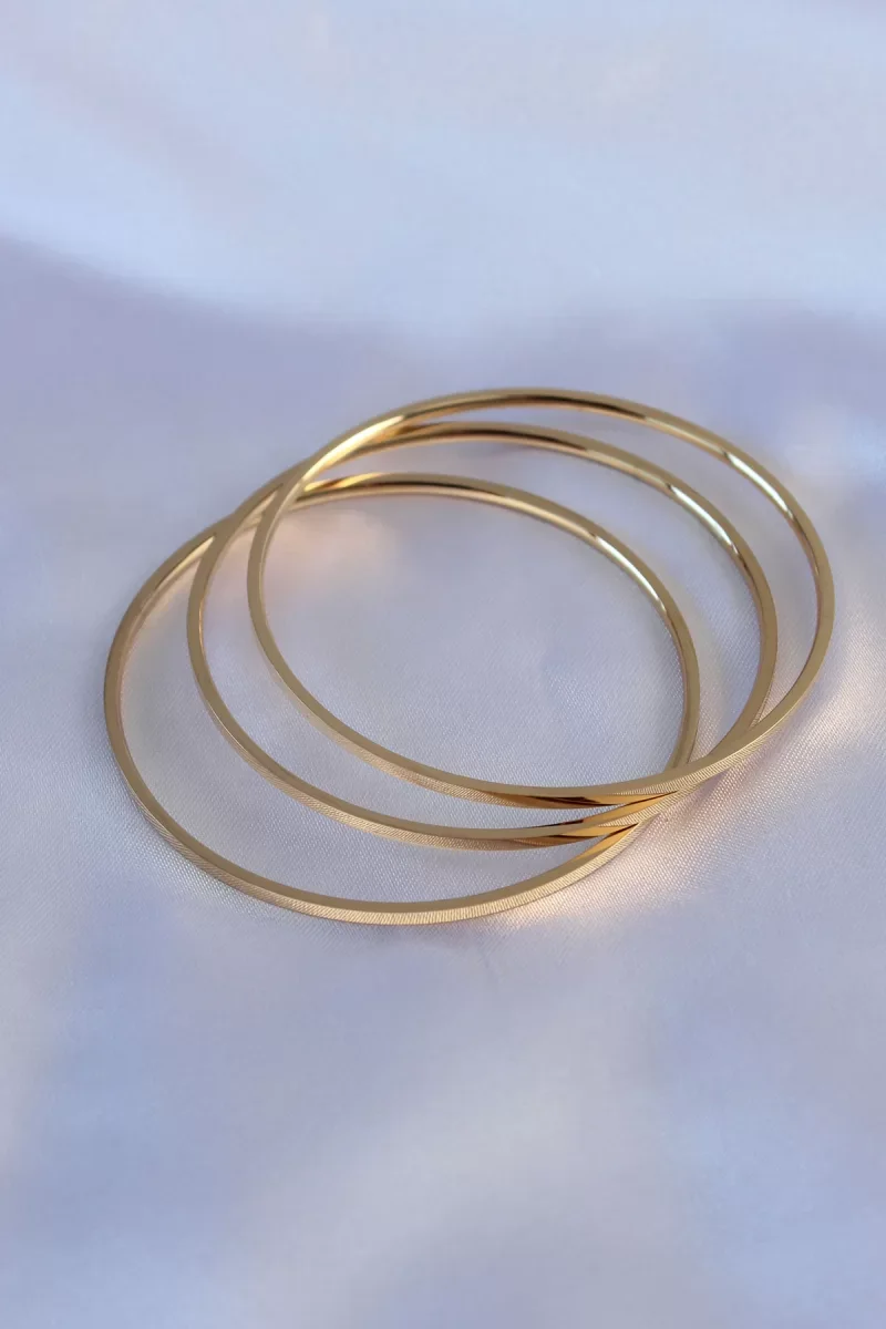 316L Çelik Gold Renk 3'lü Ajda Model Kadın 60 mm Bilezik - Lisiny
