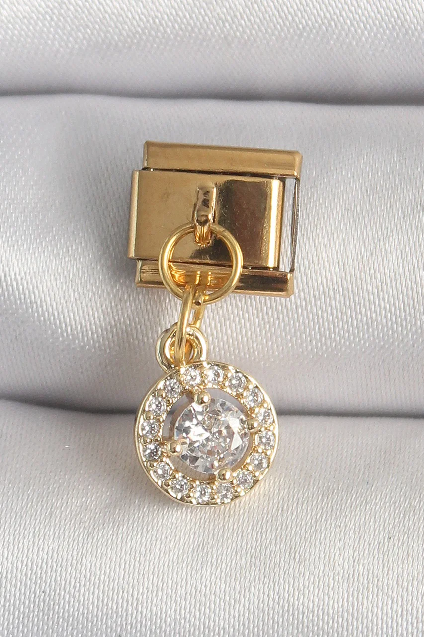316l Çelik Gold Renk Sallantı Daire Zirkon Taşlı Nomination Charm - Lisinya Diğer