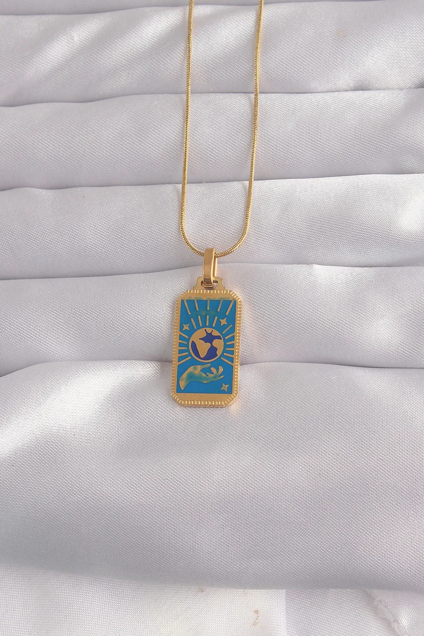 316l Çelik Gold Renk Mavi Mineli El Figür Tarot Kolye Tj-bko9040 Diğer