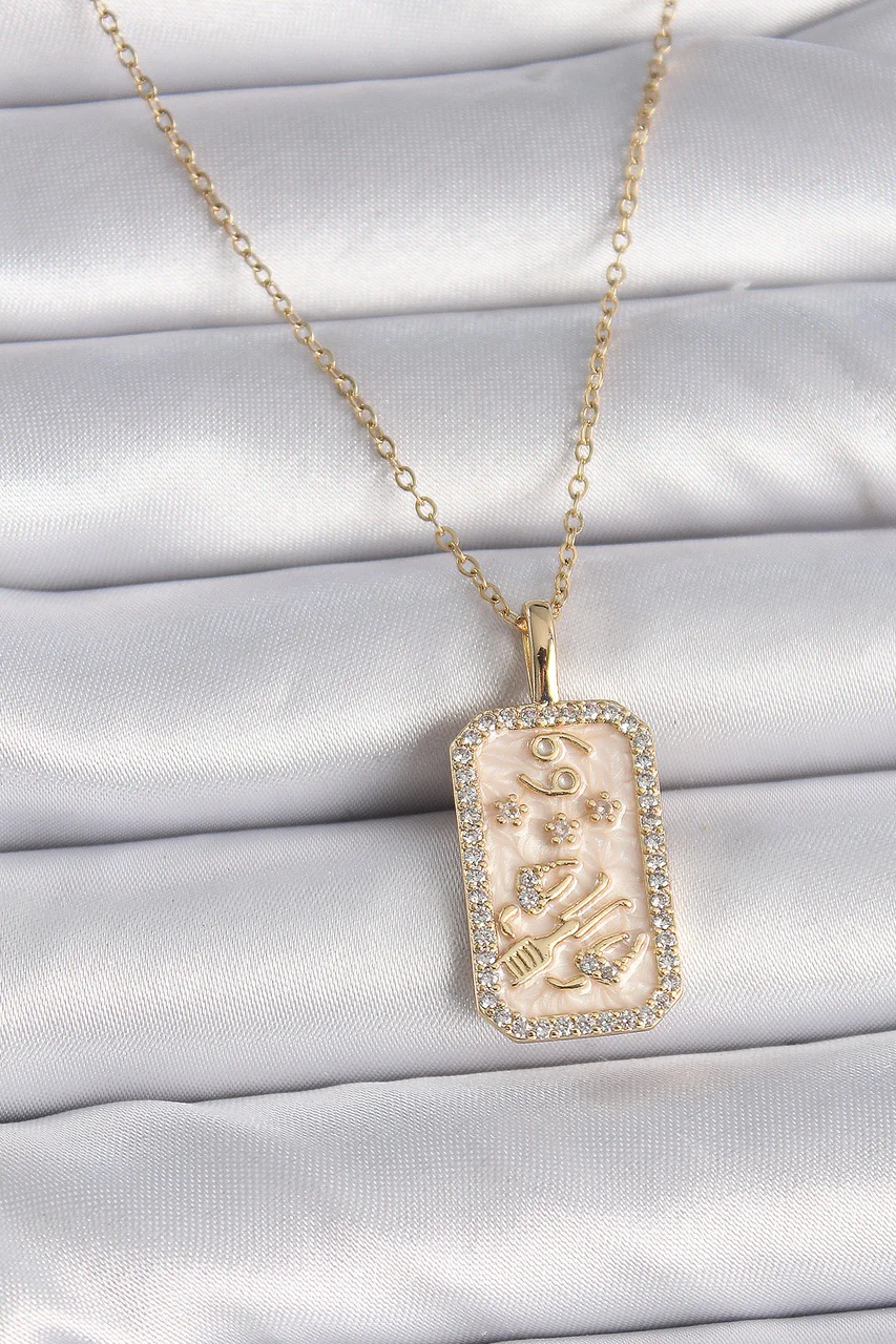 316l Çelik Gold Renk Zincir Burcu Zirkon Taşlı Kadın Kolye Tj-bko9467 Diğer