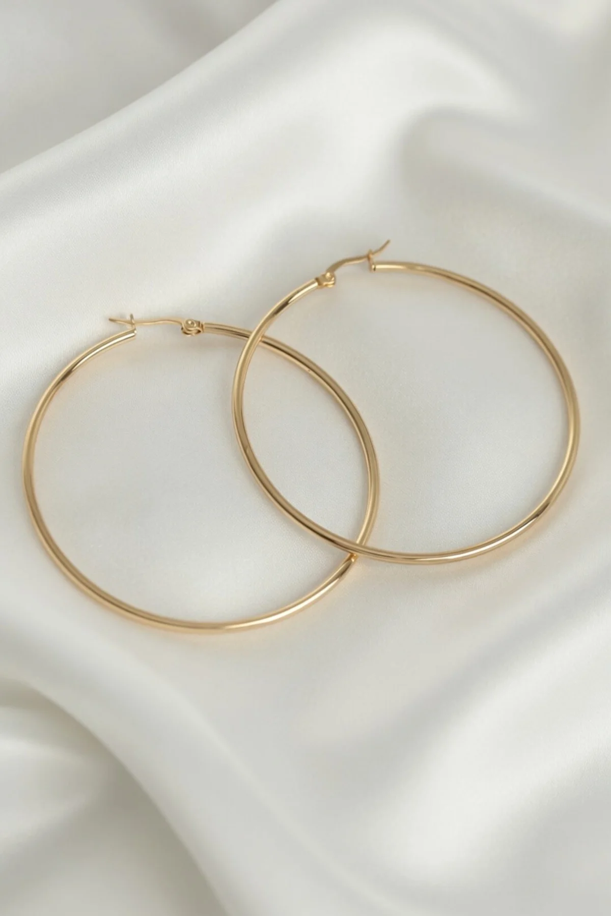 316L Çelik Gold Renk 60 mm Halka Kadın Küpe