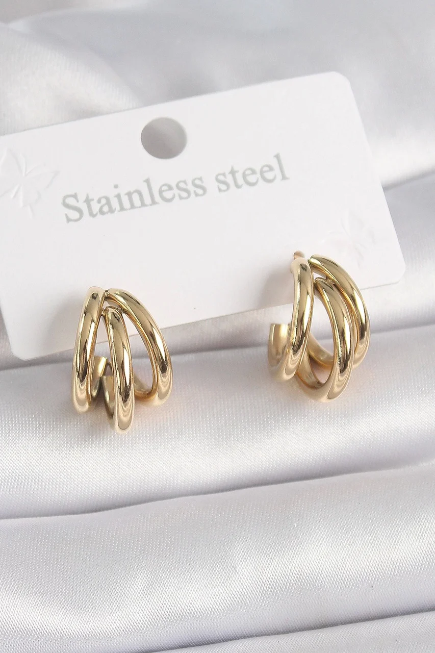 316l Çelik Gold Renk Yarım Halka Model Kadın Küpe Çok Renkli