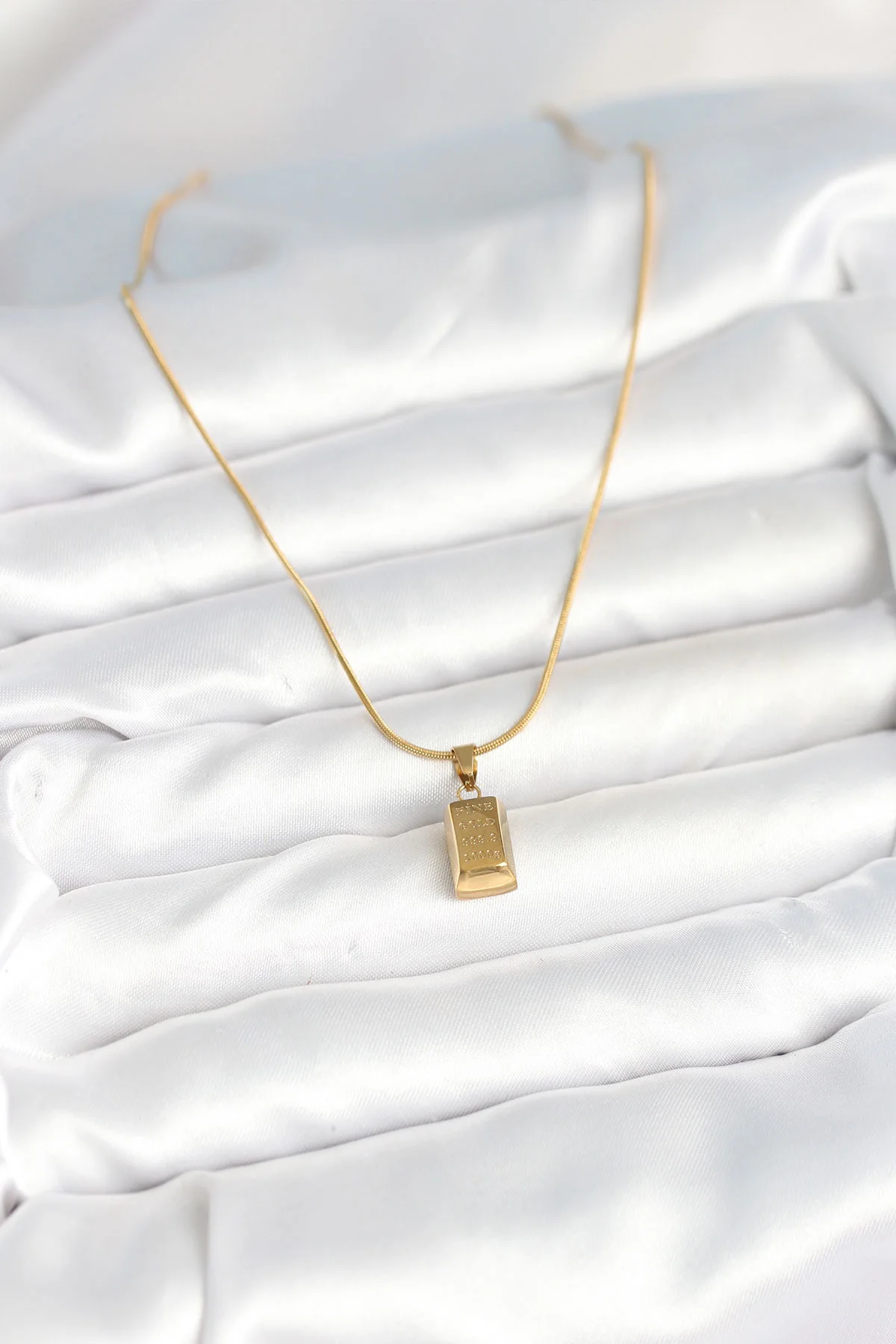 316L Çelik Gold Renk Mini Külçe Altın Model Kolye -1492