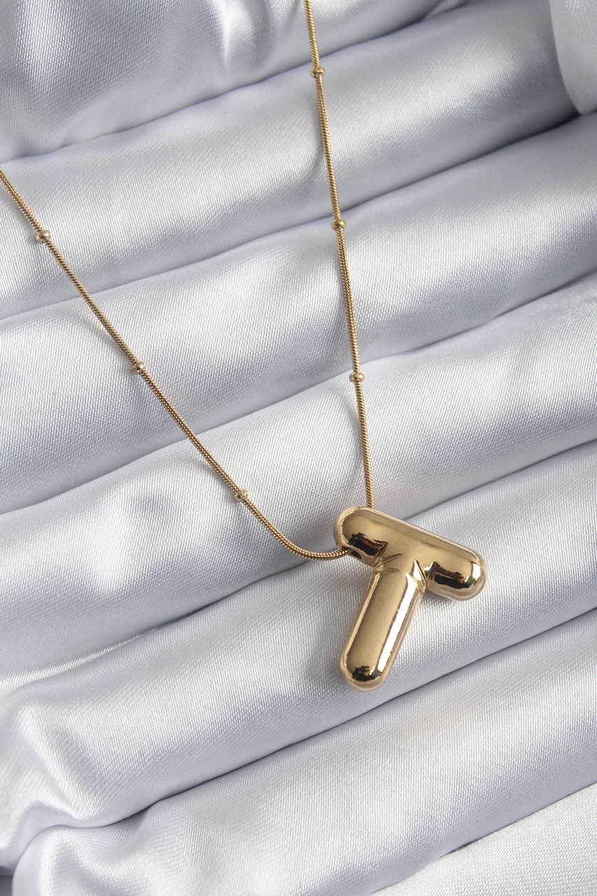 316l Çelik Gold Renk Bubble "t" Harf Model Kadın Kolye Tj-bko7955 Diğer