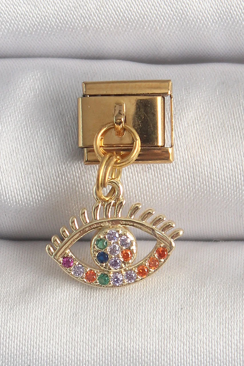 316l Çelik Gold Renk Sallantı Renkli Zirkon Taşlı Göz Model Nomination Charm - Lisinya Diğer